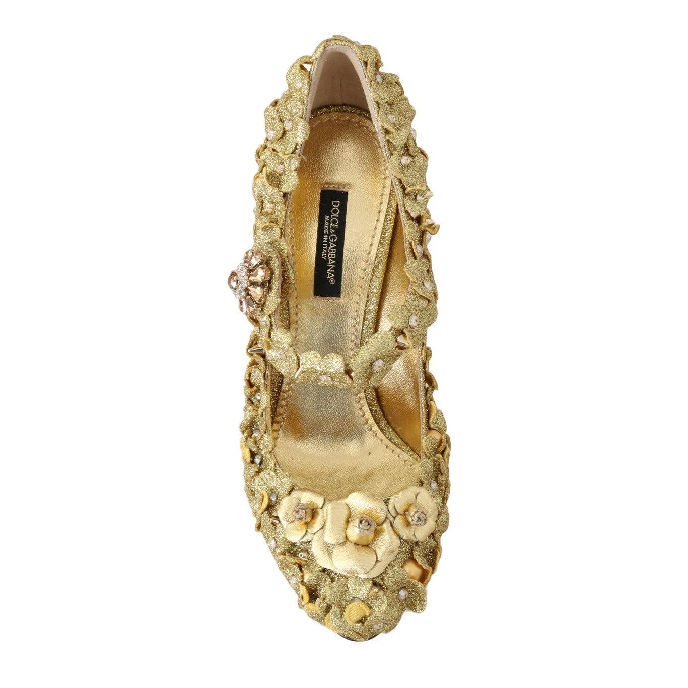 Dolce &amp; Gabbana Gold Floral Crystal Embellished Pumps