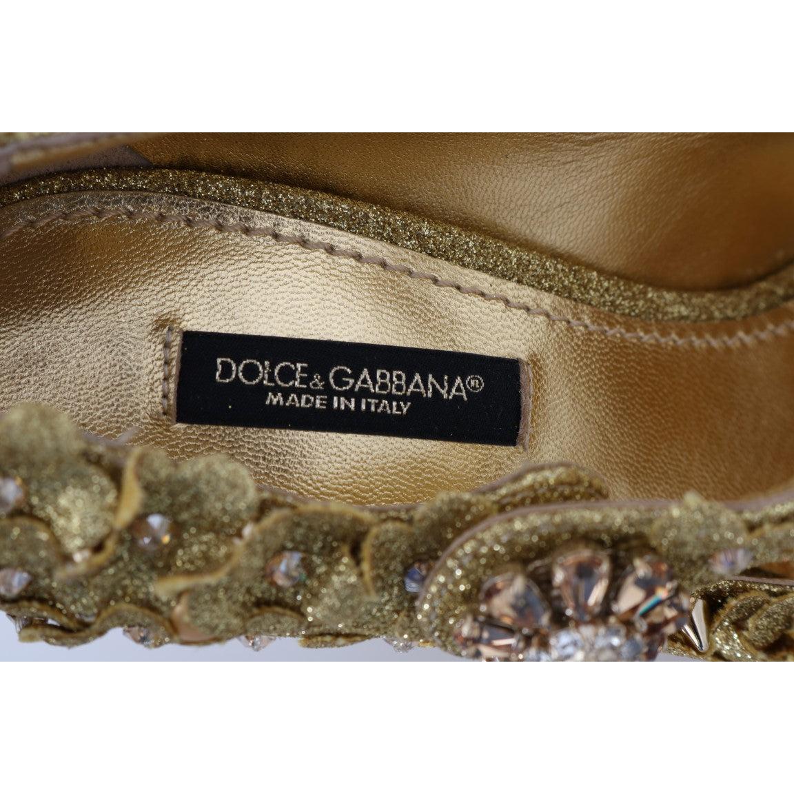Dolce &amp; Gabbana Gold Floral Crystal Embellished Pumps