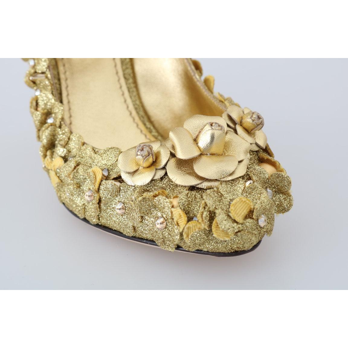 Dolce &amp; Gabbana Gold Floral Crystal Embellished Pumps