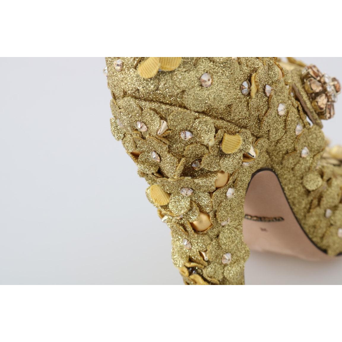 Dolce &amp; Gabbana Gold Floral Crystal Embellished Pumps