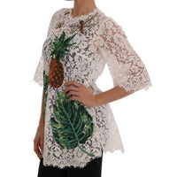 Dolce & Gabbana Elegant White Lace Embellished Mini Blouse