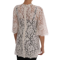 Dolce & Gabbana Elegant White Lace Embellished Mini Blouse