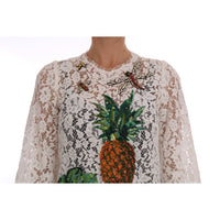 Dolce & Gabbana Elegant White Lace Embellished Mini Blouse