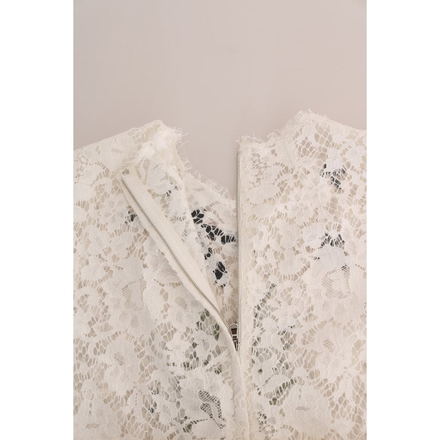 Dolce & Gabbana Elegant White Lace Embellished Mini Blouse