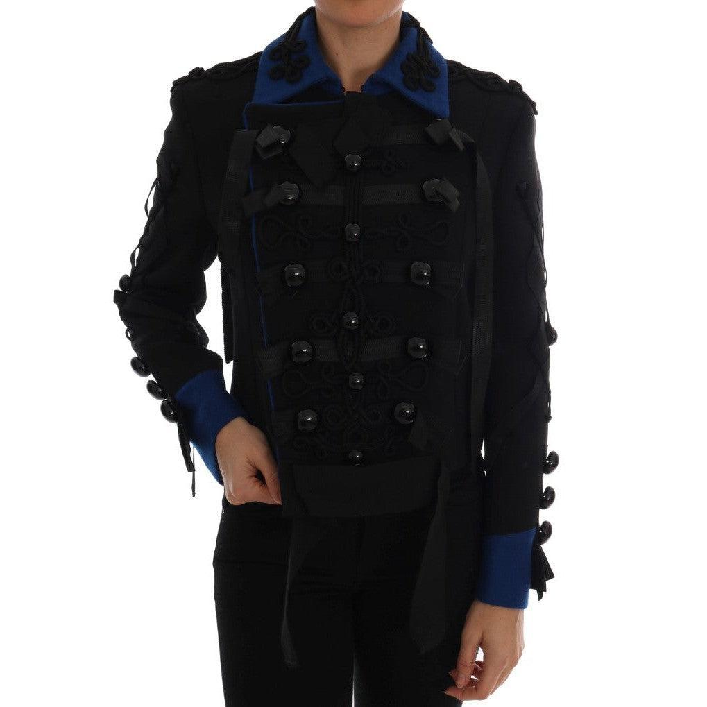 Dolce &amp; Gabbana Chic Black &amp; Blue Short Trench Jacket