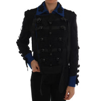 Dolce & Gabbana Chic Black & Blue Short Trench Jacket