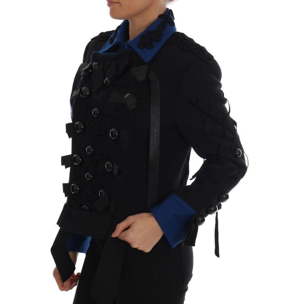 Dolce &amp; Gabbana Chic Black &amp; Blue Short Trench Jacket