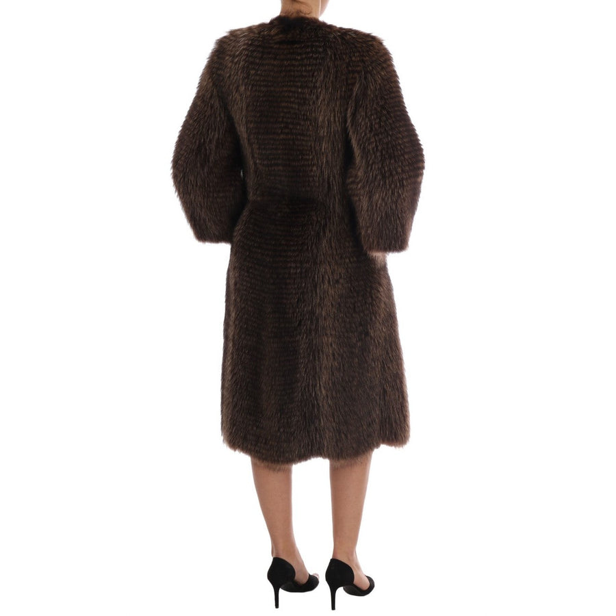 Dolce & Gabbana Elegant Brown Raccoon Fur Knee-Length Coat