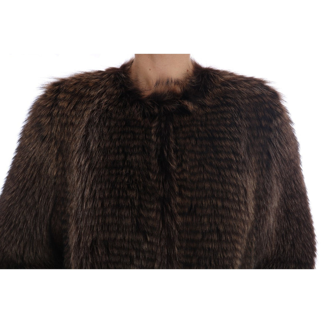 Dolce & Gabbana Elegant Brown Raccoon Fur Knee-Length Coat