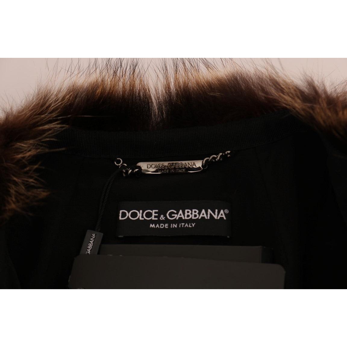 Dolce &amp; Gabbana Elegant Brown Raccoon Fur Knee-Length Coat