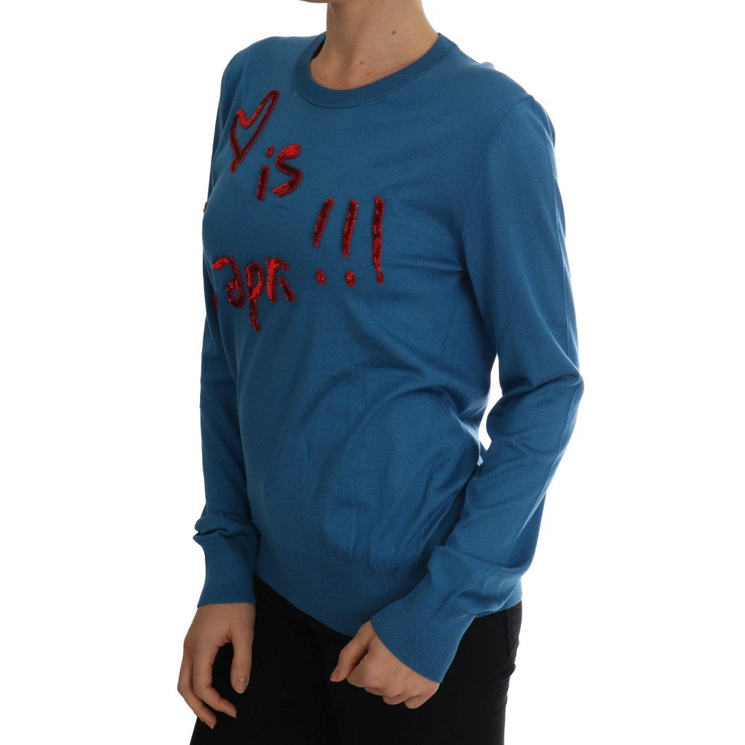 Dolce & Gabbana Blue Silk Sequined Capri Pullover Sweater