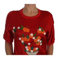 Dolce & Gabbana Red Silk Floral Embroidered Elegance Top