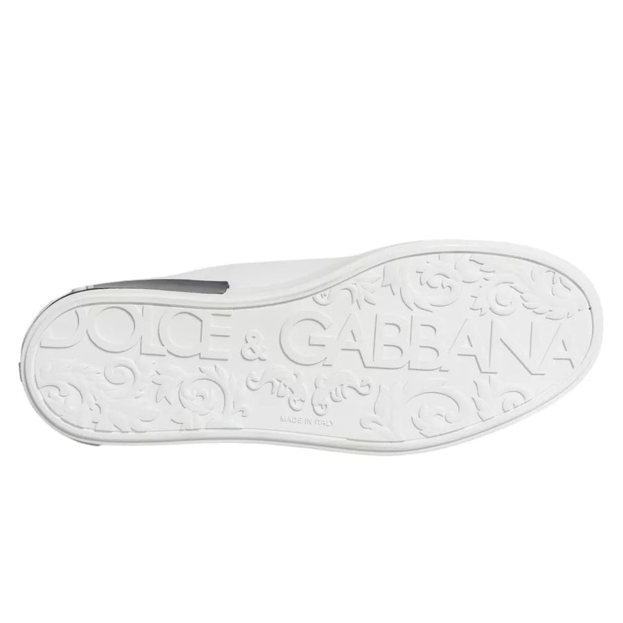 Dolce & Gabbana White Leather Logo Portofino Sneaker Shoes