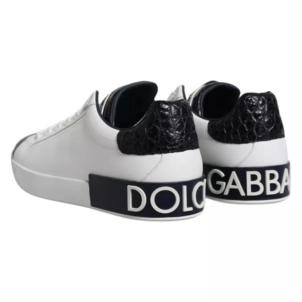 Dolce & Gabbana White Leather Logo Portofino Sneaker Shoes