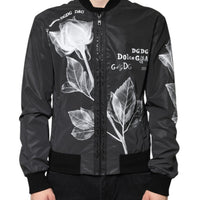 Dolce & Gabbana Black Floral Nylon Full Zip Bomber Jacket