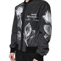 Dolce & Gabbana Black Floral Nylon Full Zip Bomber Jacket