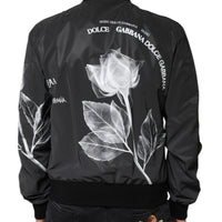 Dolce & Gabbana Black Floral Nylon Full Zip Bomber Jacket