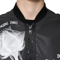 Dolce & Gabbana Black Floral Nylon Full Zip Bomber Jacket