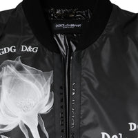 Dolce & Gabbana Black Floral Nylon Full Zip Bomber Jacket