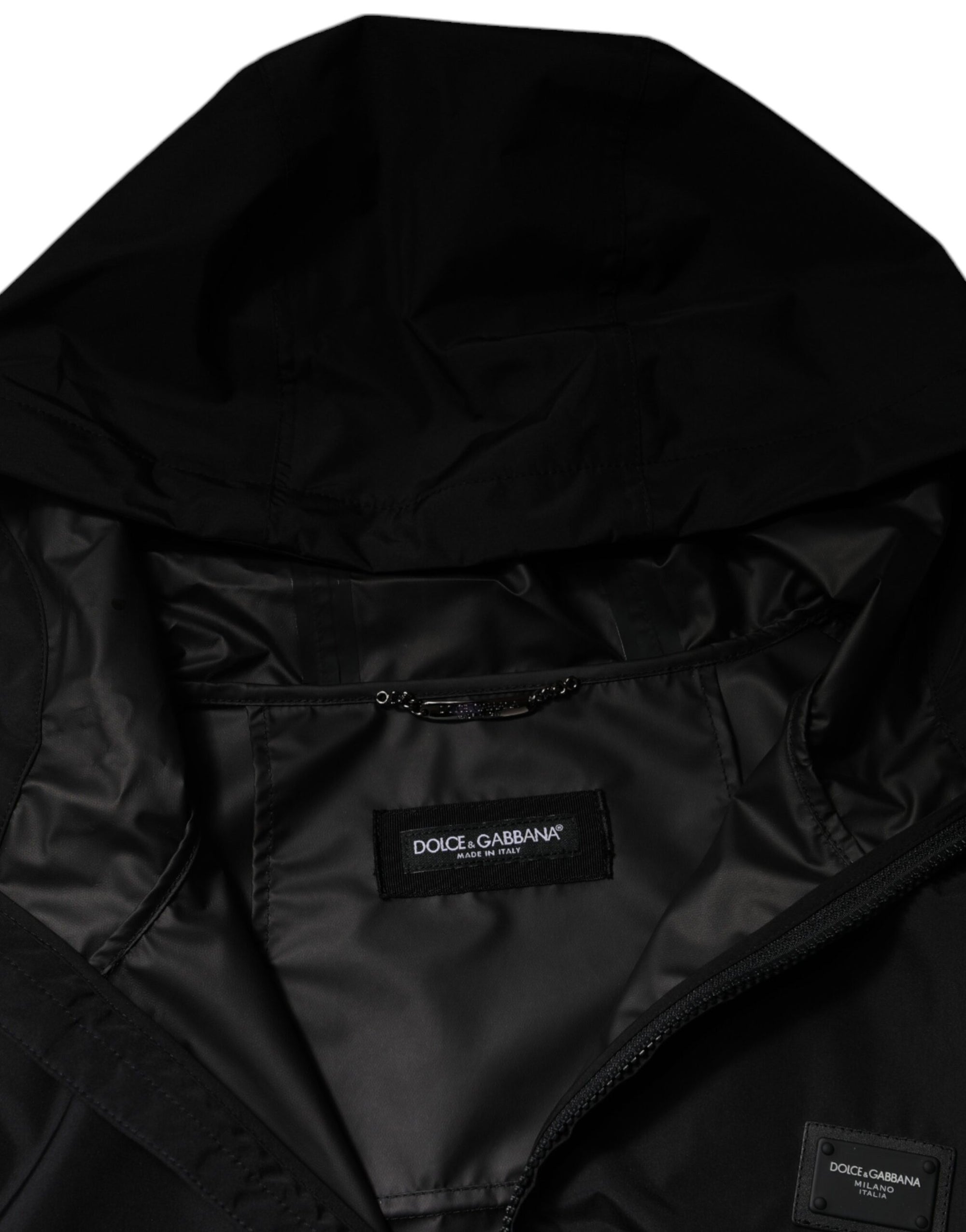 Dolce &amp; Gabbana Black Polyester Hooded Men Full Zip Jacket