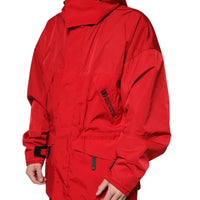 Dolce & Gabbana Red Nylon Hooded Men Full Zip Parka Jacket