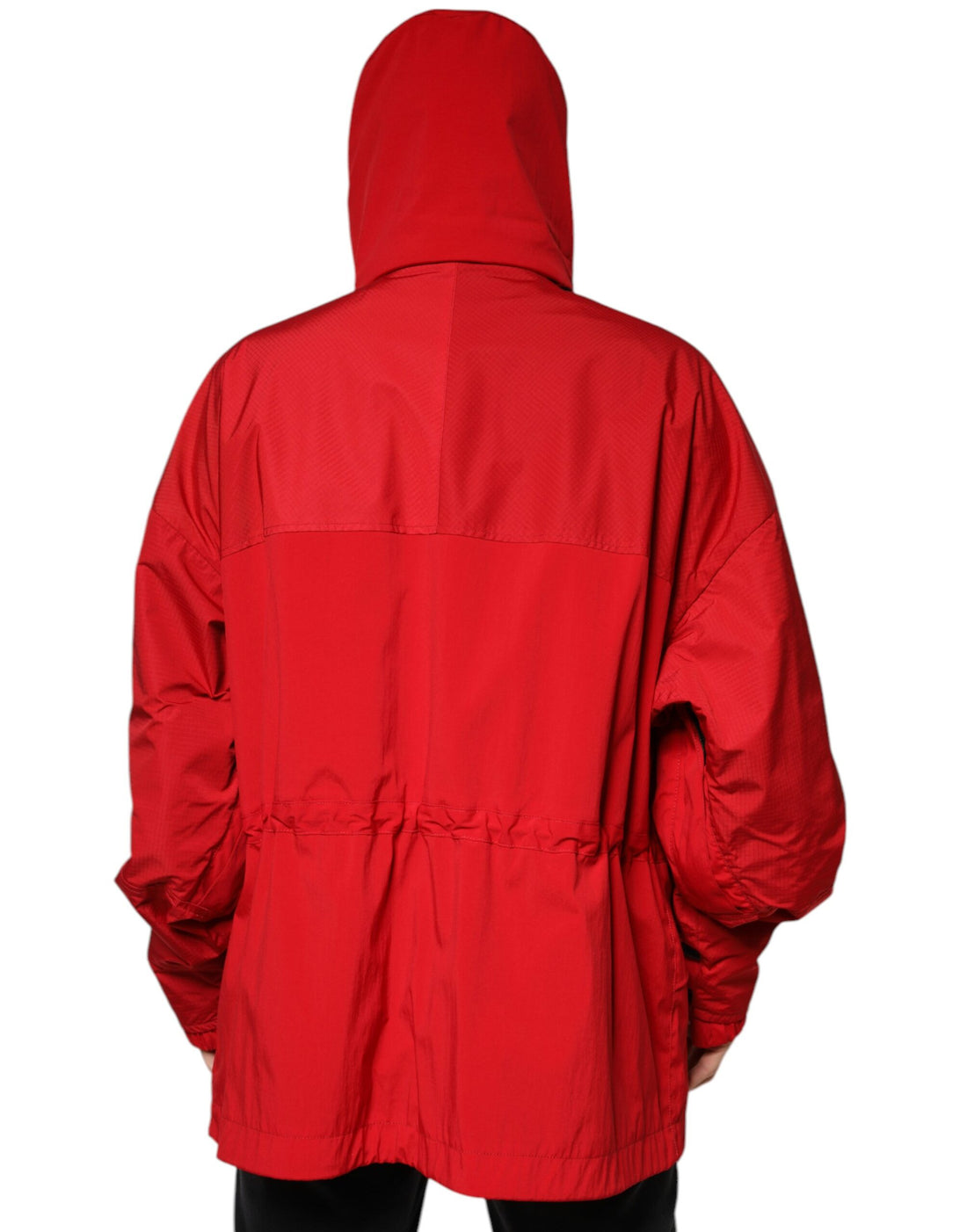 Dolce & Gabbana Red Nylon Hooded Men Full Zip Parka Jacket