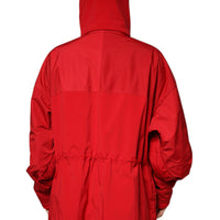 Dolce & Gabbana Red Nylon Hooded Men Full Zip Parka Jacket