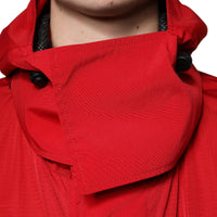 Dolce & Gabbana Red Nylon Hooded Men Full Zip Parka Jacket