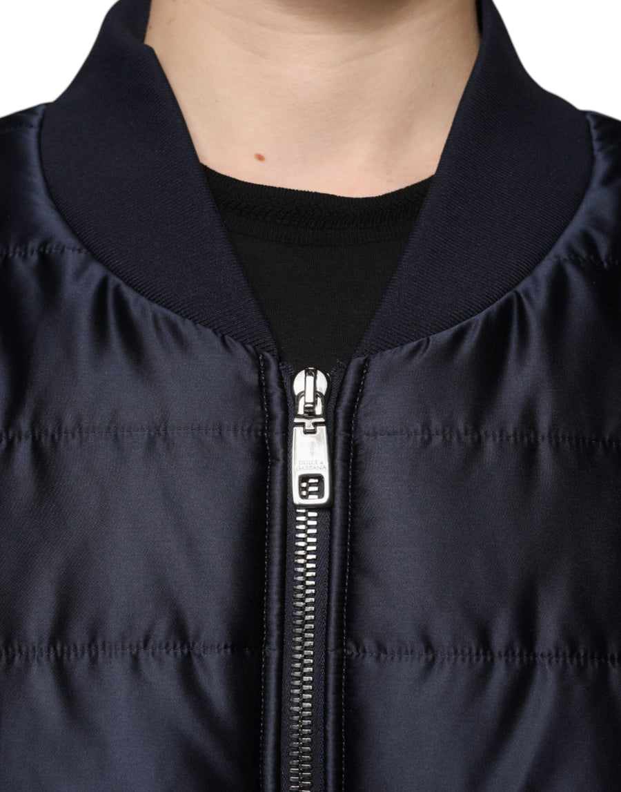 Dolce & Gabbana Dark Blue Quilted Full Zip Bomber Jacket