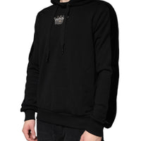 Dolce & Gabbana Black Crown Cotton Hooded Sweatshirt Sweater