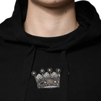 Dolce & Gabbana Black Crown Cotton Hooded Sweatshirt Sweater