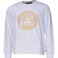 Versace White Medusa Embroidery Crew Neck Pullover Sweater