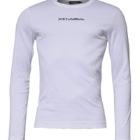 Dolce & Gabbana White Logo Crew Neck Cotton Pullover Sweater