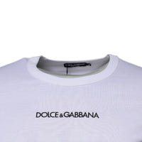 Dolce & Gabbana White Logo Crew Neck Cotton Pullover Sweater