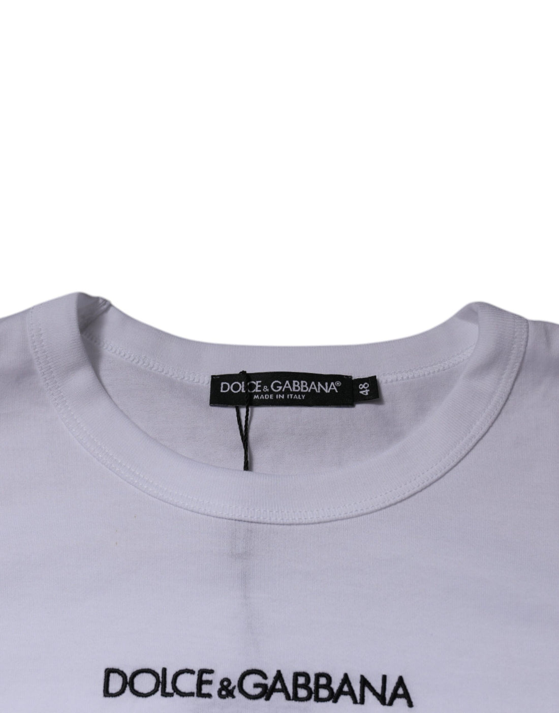 Dolce & Gabbana White Logo Crew Neck Cotton Pullover Sweater