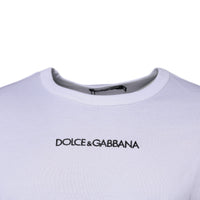 Dolce & Gabbana White Logo Crew Neck Cotton Pullover Sweater