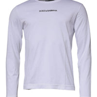 Dolce & Gabbana White Logo Crew Neck Cotton Pullover Sweater