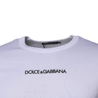 Dolce & Gabbana White Logo Crew Neck Cotton Pullover Sweater