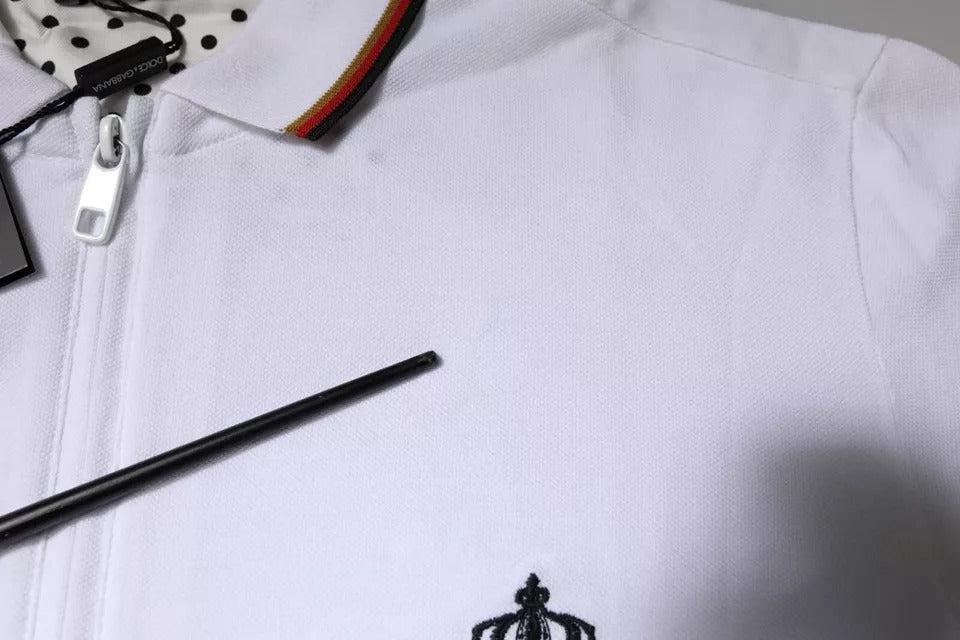 Dolce &amp; Gabbana White Crown Men Full Zip Sweatshirt Sweater