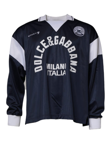 Dolce & Gabbana Blue Logo Jersey Collared Pullover Sweater