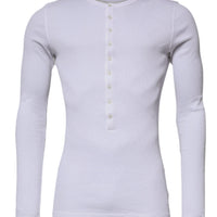 Dolce & Gabbana White Cotton Buttoned Men Pullover Sweater