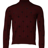 Dolce & Gabbana Maroon Monogram Turtleneck Pullover Sweater