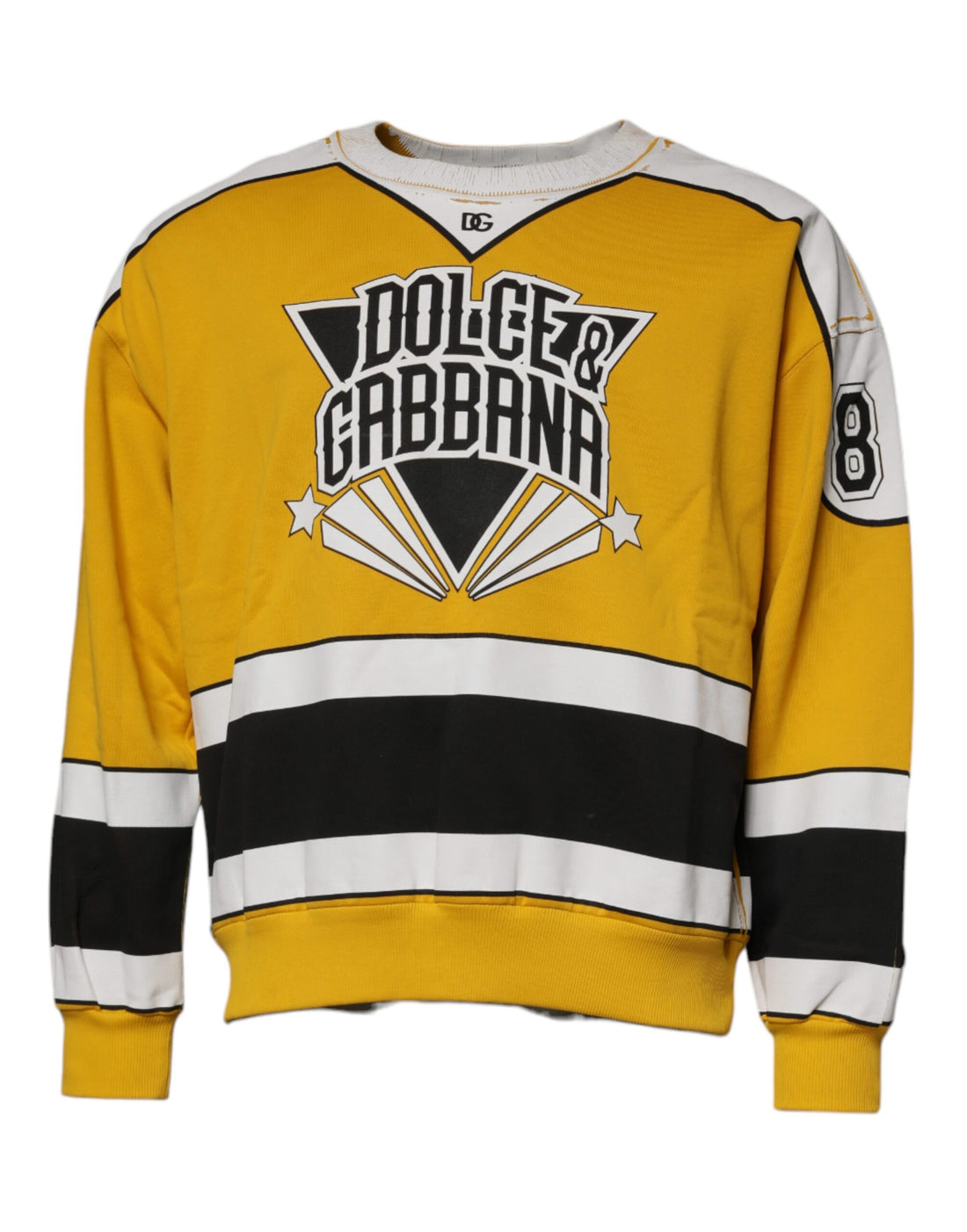 Dolce & Gabbana Yellow Logo Jersey Crewneck Pullover Sweater