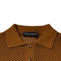 Dolce & Gabbana Brown Perforated Collared Short Sleeves T-shirt