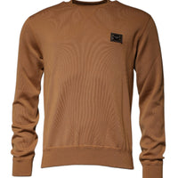 Dolce & Gabbana Brown Logo Plaque Crew Neck Pullover Sweater