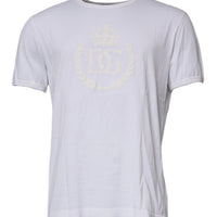 Dolce & Gabbana White Logo Embossed Cotton Crewneck T-shirt