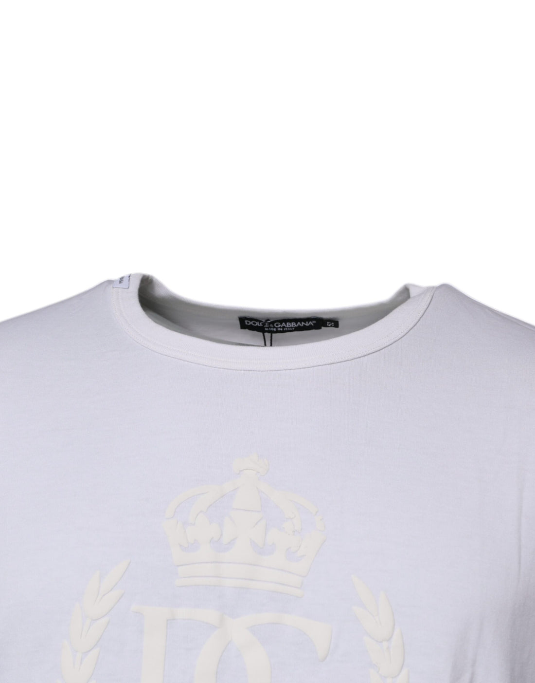 Dolce & Gabbana White Logo Embossed Cotton Crewneck T-shirt