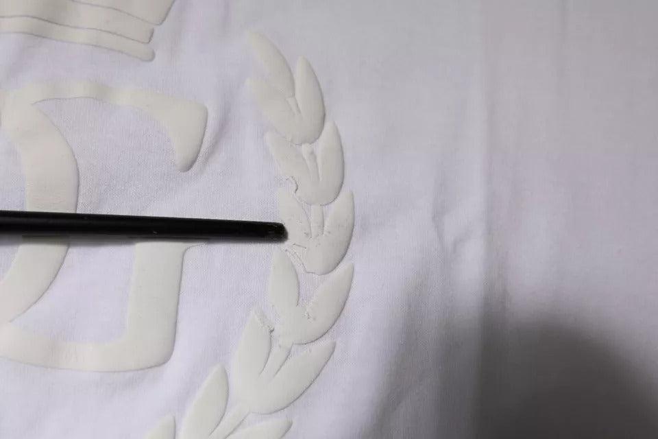 Dolce &amp; Gabbana White Logo Embossed Cotton Crewneck T-shirt
