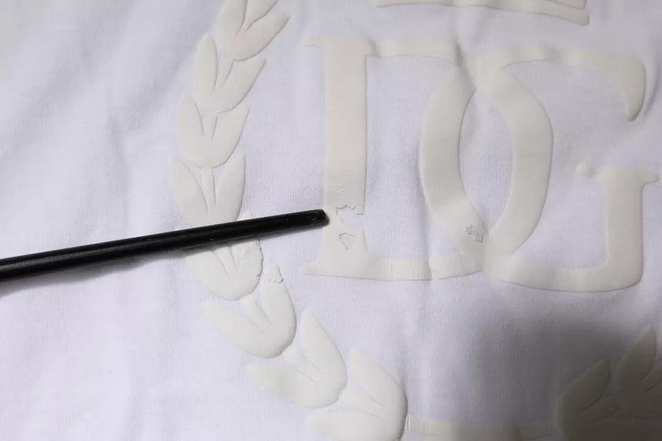 Dolce &amp; Gabbana White Logo Embossed Cotton Crewneck T-shirt