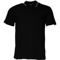 Versace Black Viscose Collared Polo Short Sleeves T-shirt